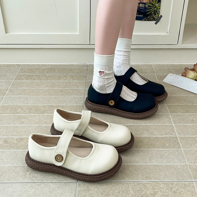 女性の厚いヒールメリージェーンズ-2026-夏の新しいスタイル甘く優しい和風多用途カレッジスタイル小さな革靴