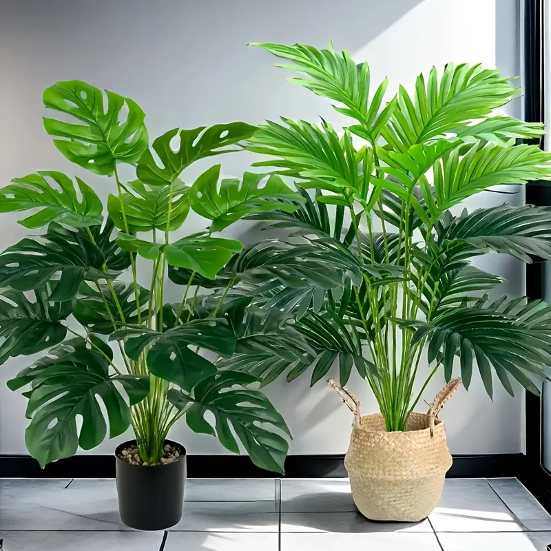 

2 шт., зеленые 24 листа, искусственные пальмовые растения и пластиковые растения Монстеры, подходящие для спальни, гостиной, уличного украшения