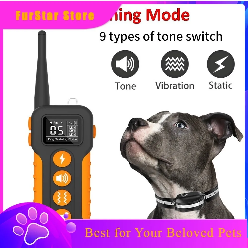 FurStar1000m Remote Electric Dog Training Collar IPX7 Waterproof Swimming Rechargeable 9 Tone Optional Vibration Shock Training