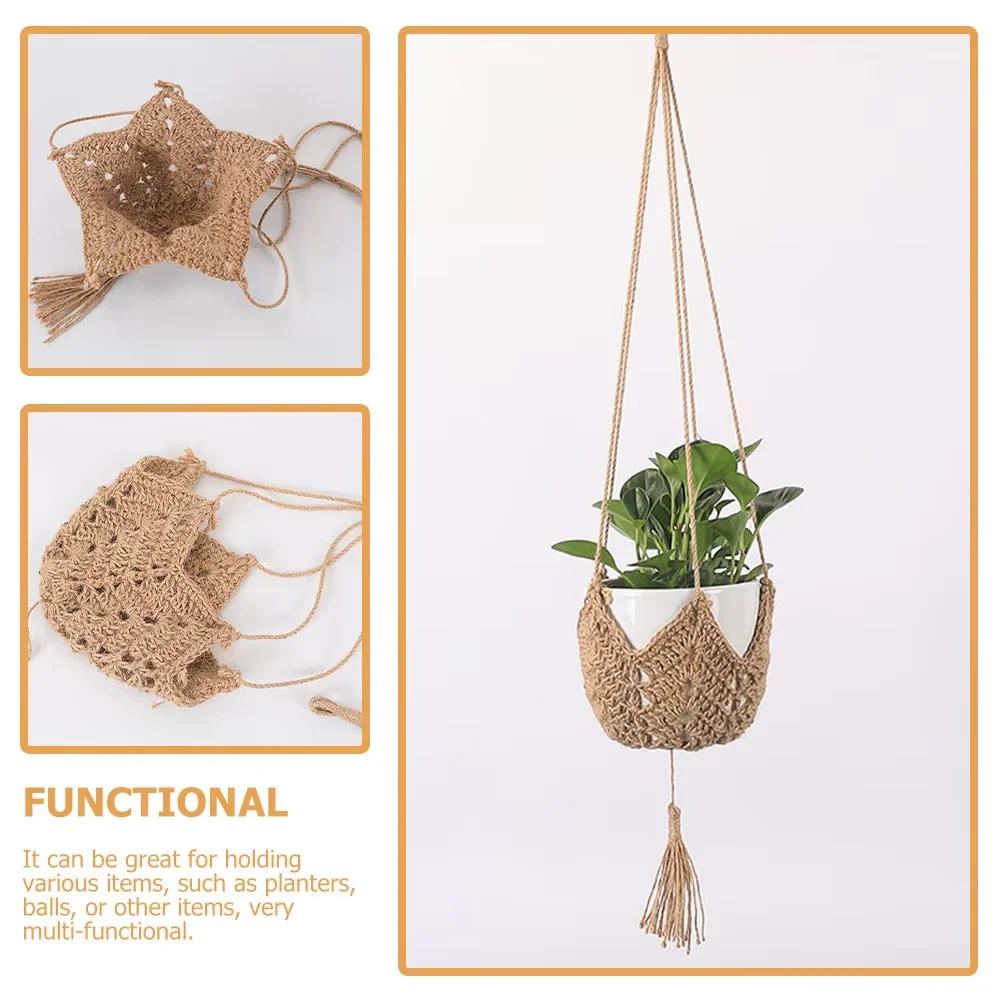 Hanging Net Hat Shaped Macrame Flower Pot Hanging Basket Sturdy Hand Woven Hanging Planter Hemp Rope Plant Hanger Wedding