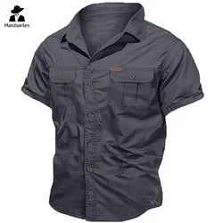 Nova camisa de trabalho masculina casual retro 100% algodão manga curta voando carga camisa masculina verão pesca caça multi bolso camisa