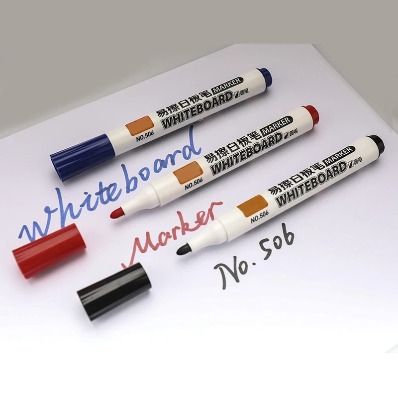 10PCS/SET Waterborne Whiteboard Marker Pen Black/Blue/Red Erasable Pens Low Odor White Board Markers Office School Stationery