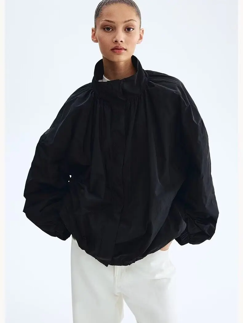 Loose Long Sleeve Moto Style Outerwear Women's Simple Fashion Autumn New Arrival Oversized Coat French Style Regular Length
