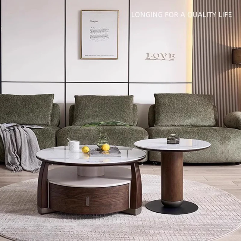 طاولة القهوة المستديرة اللطيفة تحويل الأدراج مصمم رخيصة الملحقات طاولة جانبية غرفة نوم أثاث غرفة المعيشة البسيطة #2