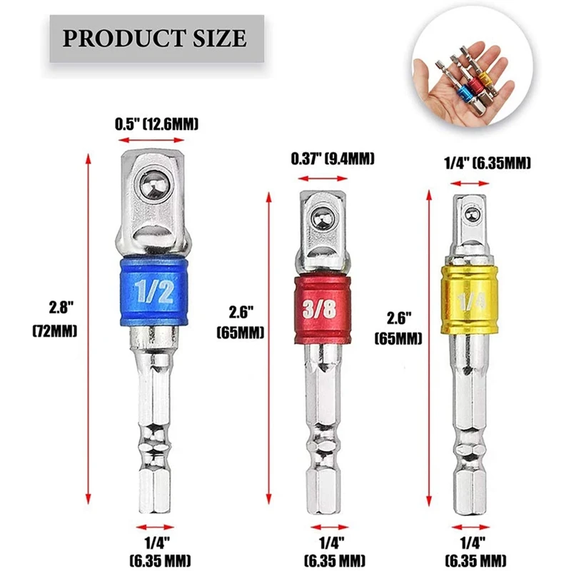 مهايئ تمديد لقمة مثقاب التصادم ، مجموعة ، الزاوية اليمنى ، 1 "، 4" ، 3 "، 8" ، 1 "، 2" ، 3