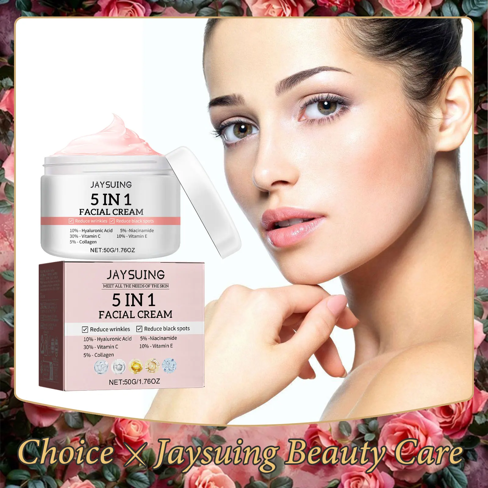 5in1 Facial Nourishing Cream Smooth Wrinkles Removal Pigmentation Shrink Pores Dullness Treatment Brightening Face Firming Serum