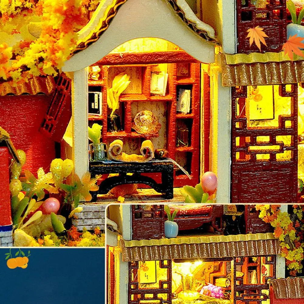 Tiny House Craft Kit Seasonal Handmade Miniature House Iron Box Decorations with Led Lights Gift for Diy Crafts Enthusiasts