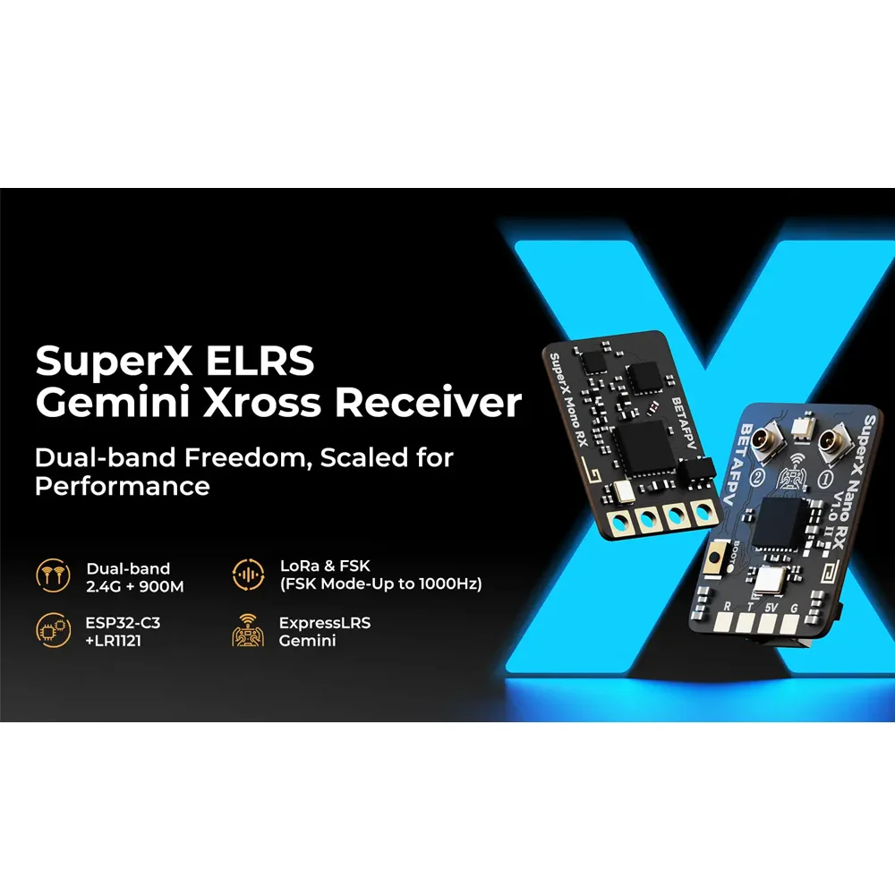 BETAFPV SuperX ELRS Nano Receiver ELRS 2.4G+915M/868M Dual LR1121 Mono Receiver 2.4G/915Mhz for RC FPV Racing Freestyle Drone
