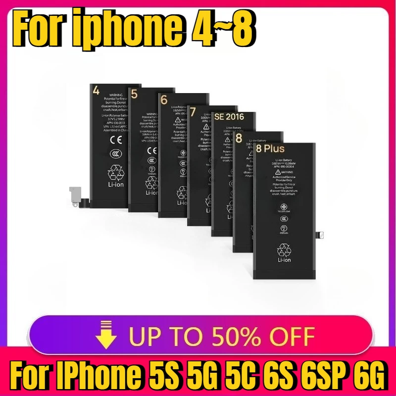 

New For Phone Battery For IPhone 5S 5 5C 6S 6SP 6G 6 7G 7P 8G 8P Plus SE Replacement Bateria For Apple 4G 4S Cycles Battery