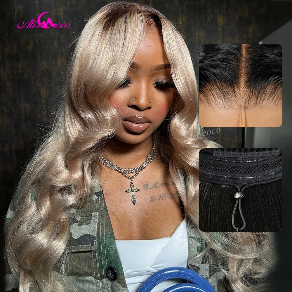 New Upgrade Ombre Shiny Blonde Colored 200 Density 13x6 Drawstring Lace Front Human Hair Wigs for Women Body Wave Wig Pre Cut