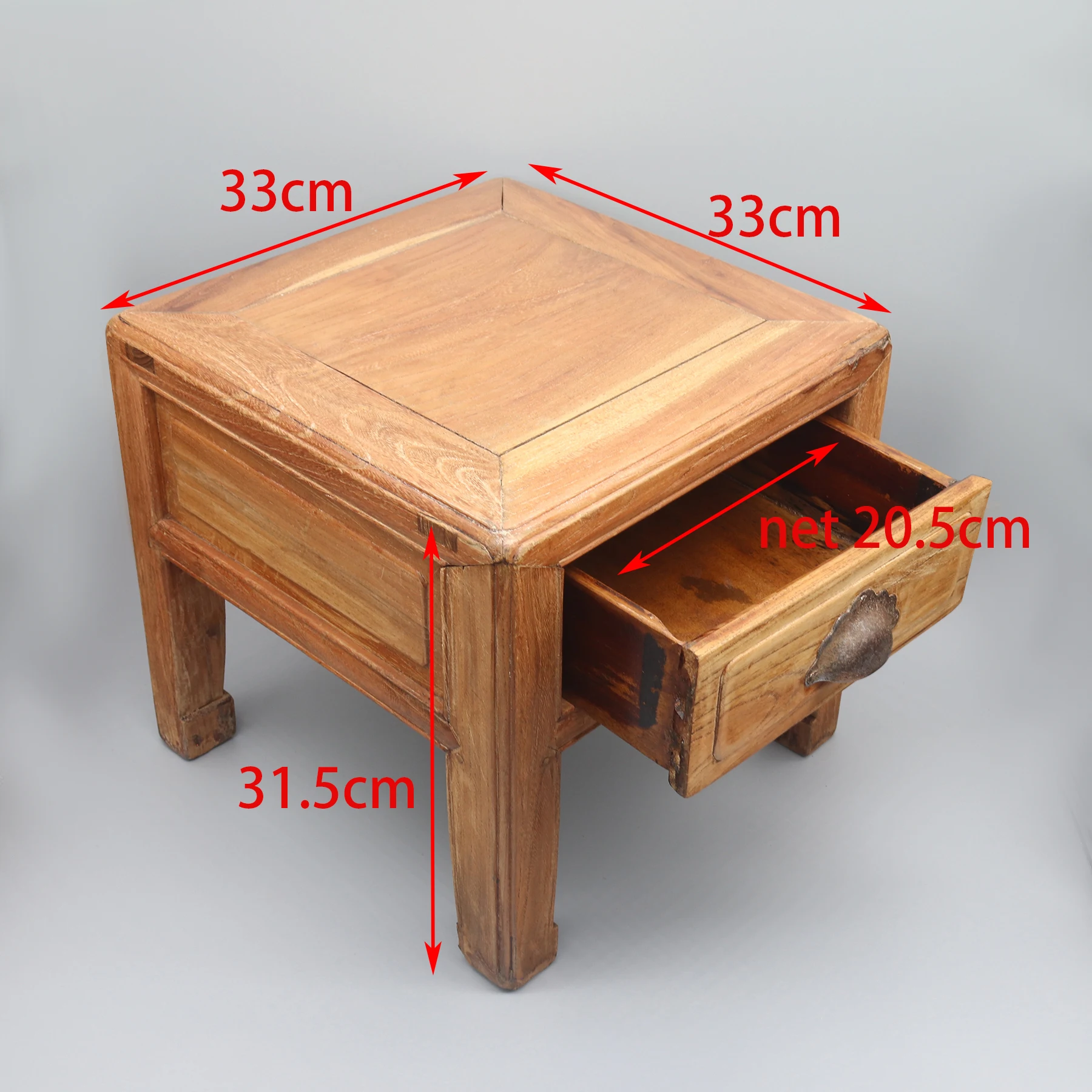 Old Side Table with 1 Drawer, Low Night Stand, Small Square Stool