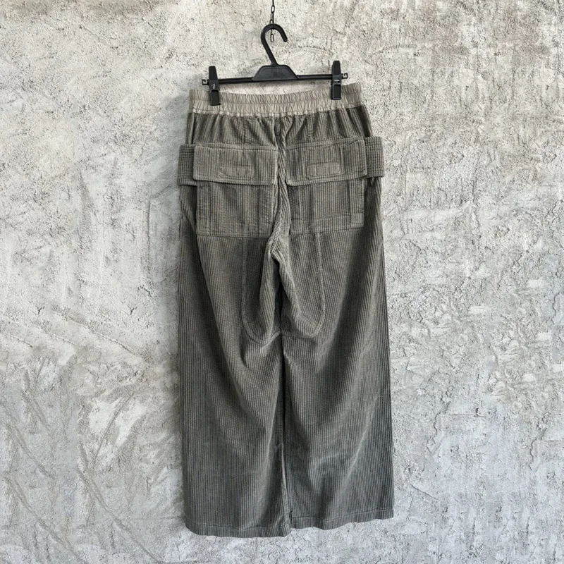 HKSH RO Corduroy Pocket Safari Style Cargo Pants Wide Leg Versatile Vintage High Street Loose Straight Micro Flared Retro HK2124