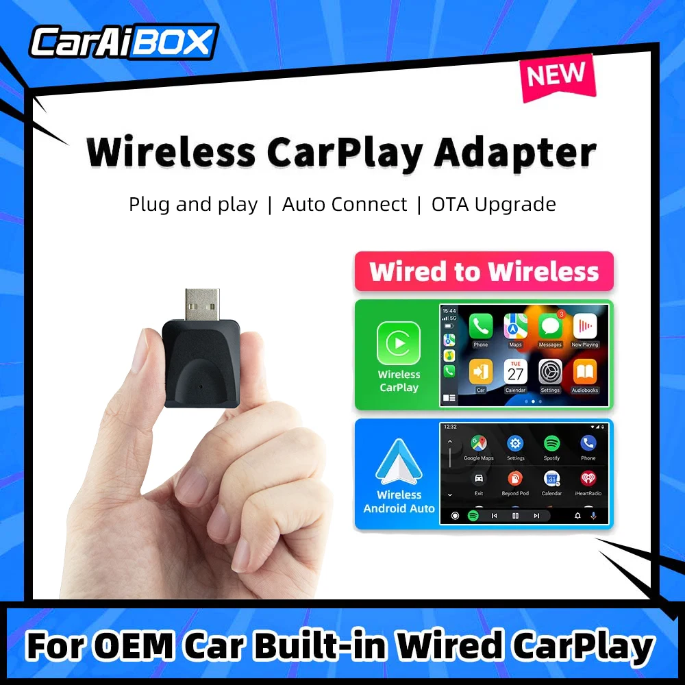 

CarAIBOX Original Wired Carplay or Android auto to Wireless 2in1 Adapter Play and Plug for VW Benz Audi Mazda Nissan Peugeot