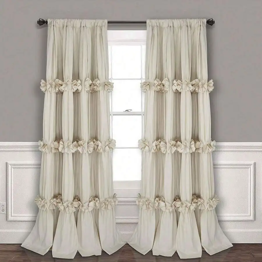 Thermal Insulated Blackout Curtains 54Wx84L Pair Boho Ruched With Butterfly Flowers Rustic Rod Pocket