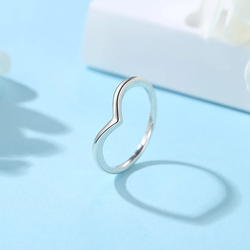 Original 925 Sterling Silver Rings For Women Love Heart Wishbone Rose Gold Engagement Wedding Stackable Ring Jewelry Gift view 5