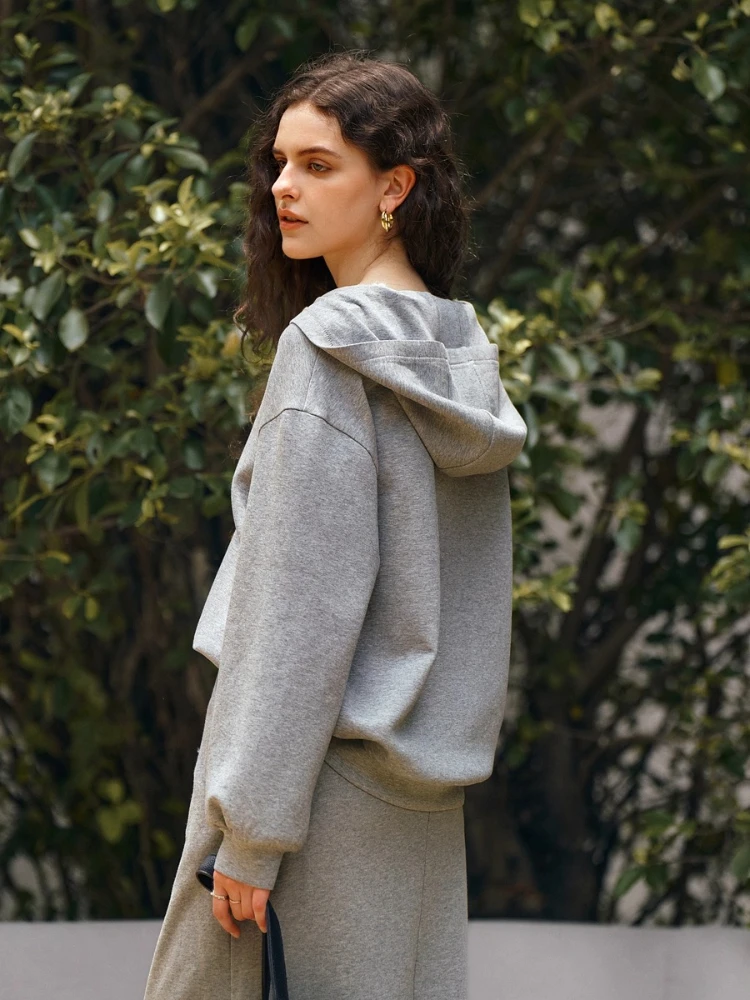 OLrain Casual Hooded Sweatshirts Woman Lace Panels V-neck Loose Knitted Hoodies 2025 Autumn Woman Fashion Clothes O57QR001082