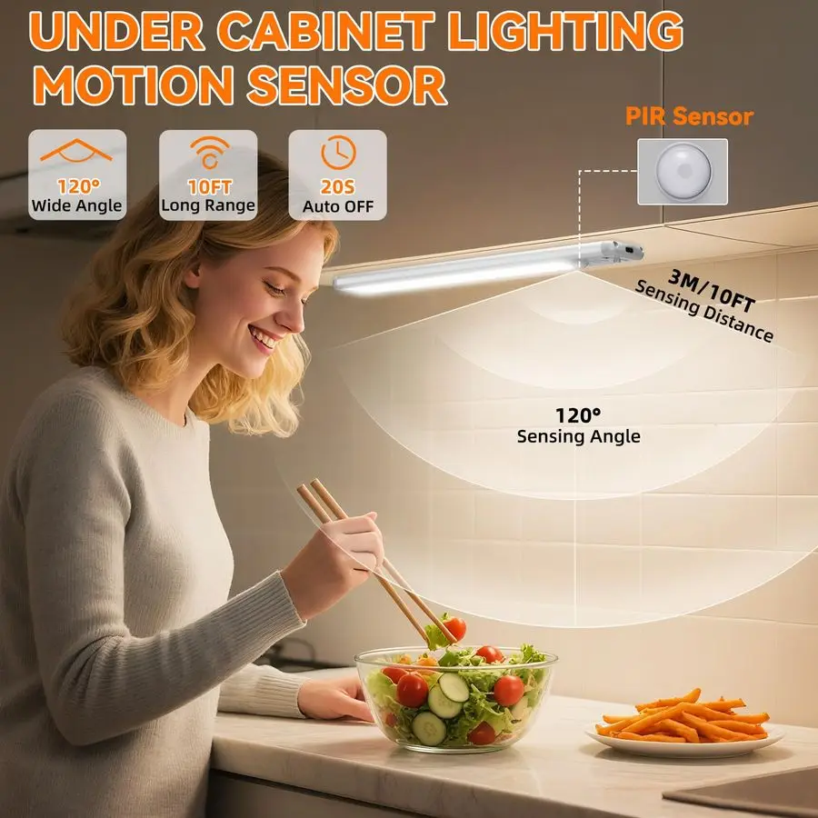 Cabinet Lighting Wireless, Motion Sensor Light Indoor Rechargeable, 3 Color Dimmable Closet Light Battery Operated with LED Powe