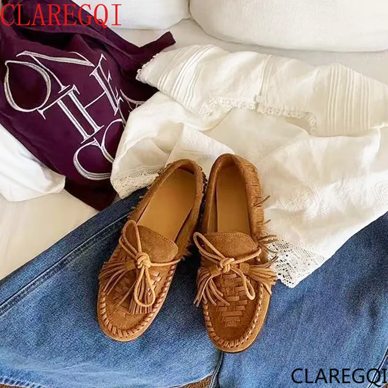 Spring and summer new retro Su Le Fu shoes with flat bottom soft leather and bean shoes, with added casual shoes inside