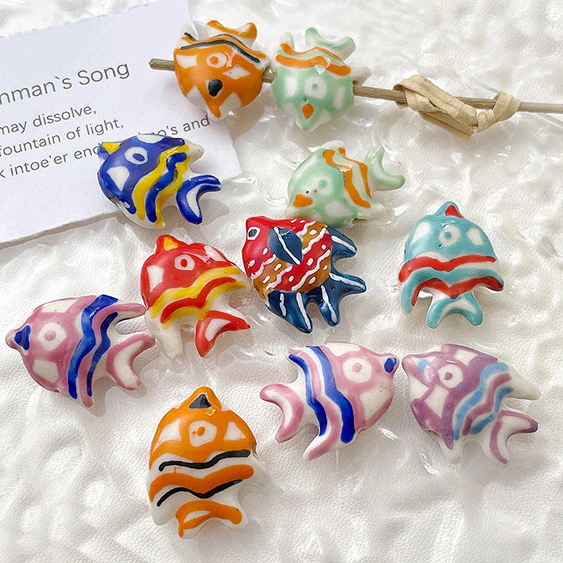 2pcs Retro Colorful Hand-painted Deep-sea Fish Ceramic Tropical Fish Beads Diy Jewelry Beads Bracelet Necklace Accessories