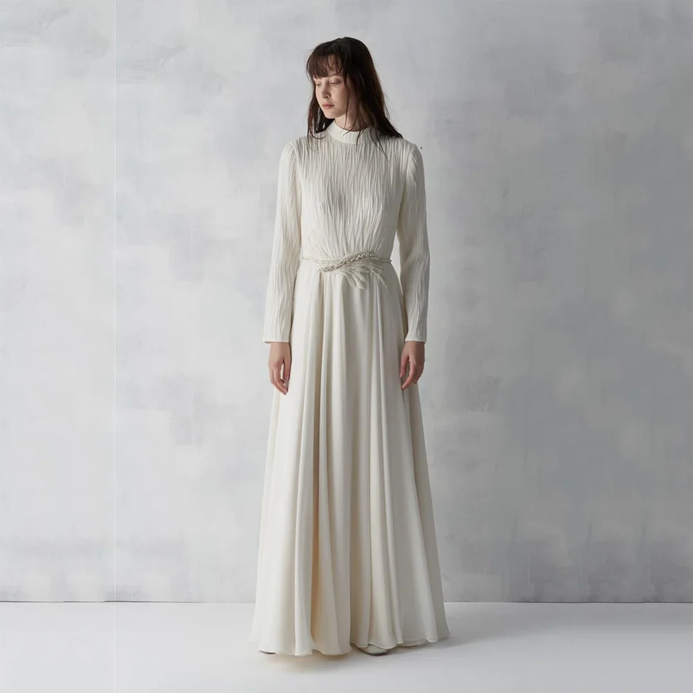 Robe de soirée Simple, col haut, manches longues, ligne a, longueur au sol, robes de bal pour occasions formelles, personnalisées, 2025