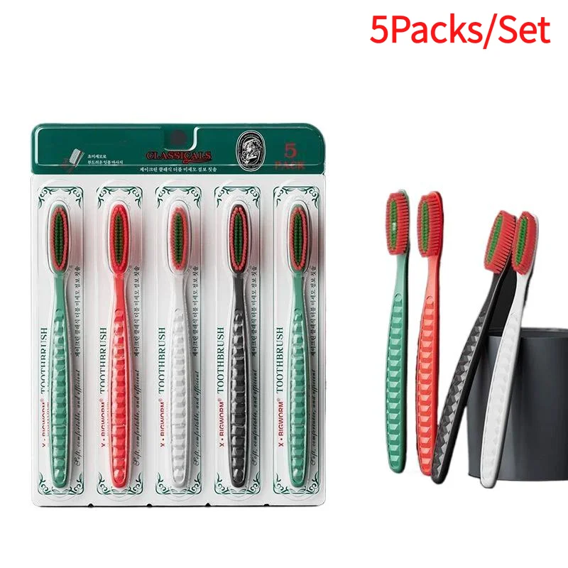 5Packs/Set Soft Bristle Manual Toothbrushes Non Slip Handle Deep Cleaning For Daily Oral Care Family Use.