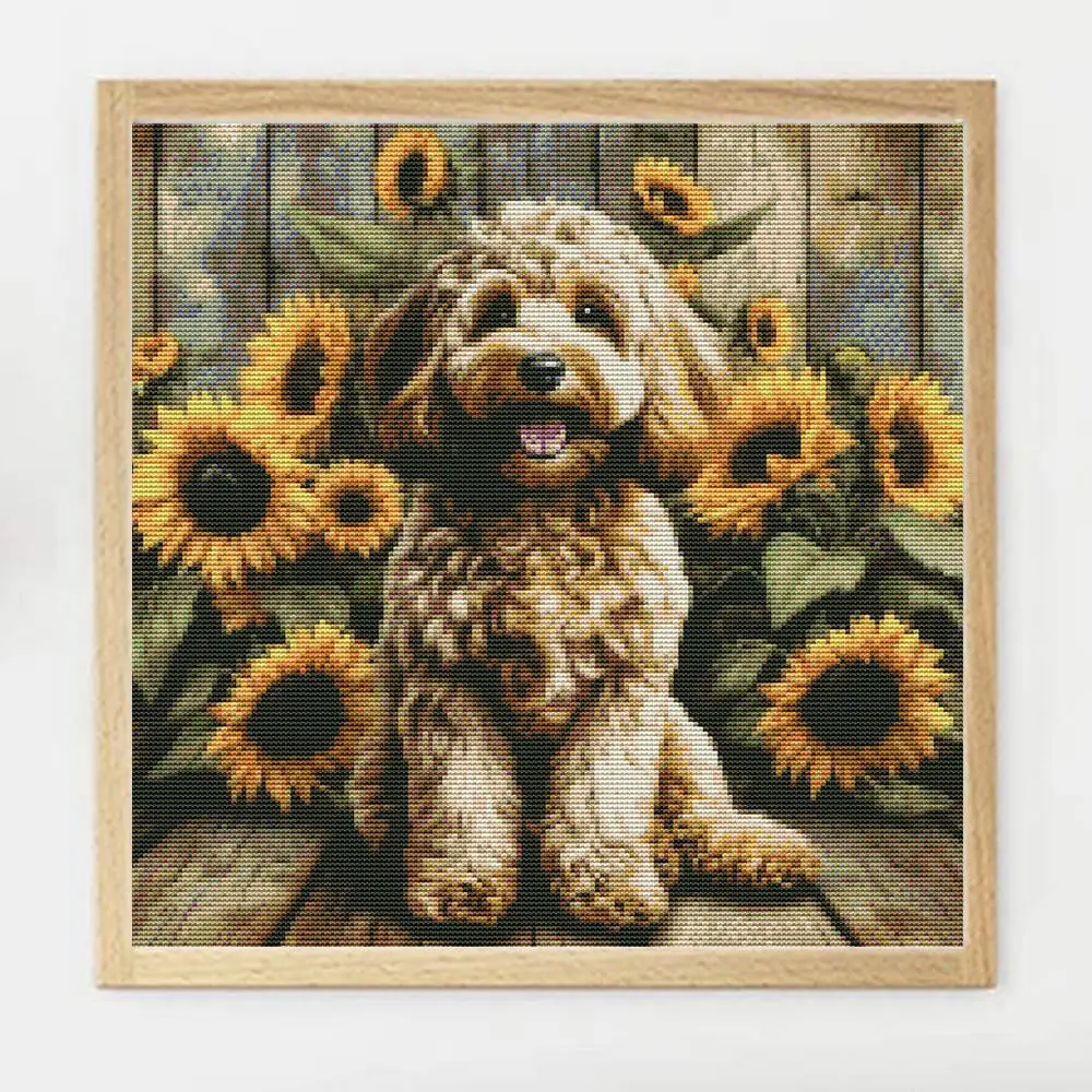 

Momoart Cross Stitching Kits Dog Animal Needlework DIY Embroidery Sunflower New Arrival Printed Canvas Handmade Hobby
