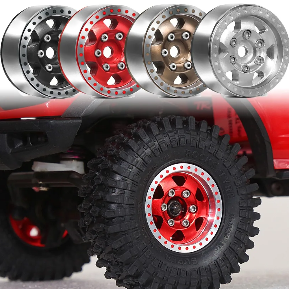 

1 Inch Beadlock Metal Wheels Rims for 1/18 RC Crawler - Compatible with TRX4M, Axial SCX24, FMS FCX24 (4PCS)