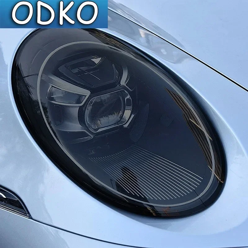 2 Pcs Car Headlight Protective Film Smoked Black Tint Wrap Vinyl Transparent TPU Sticker For Porsche 911 992 2019 2020 2021