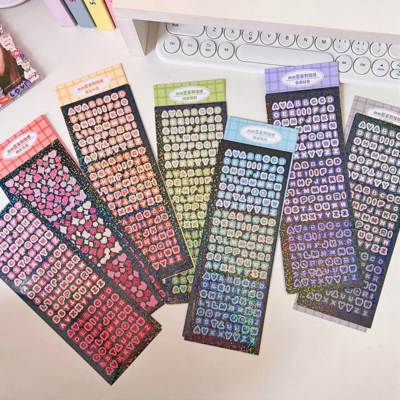 4Sheet Laser Bling Bling Number ＆ Alphabet Decorative Sticker For Photocard Scrapbooking DIY Photo Album Stationery Supplies