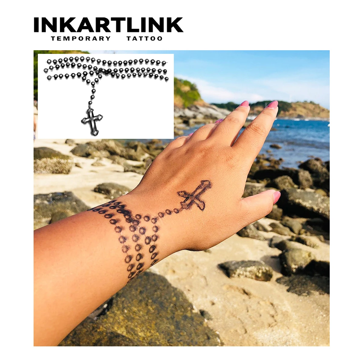 Cross bracelet Temporary Tattoo,Lasts To 15 Days New Technology Magic Waterproof Semi Permanent Sticker.