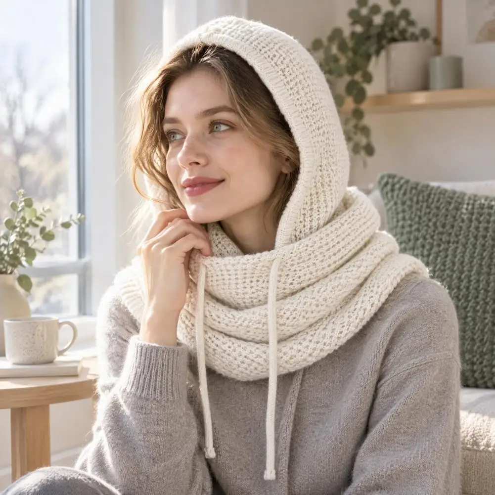 Breathable Winter Head Wrap Winter Hooded Scarf for Women Knit Balaclava Hooded Scarf Thick Winter Ear Protection for Outdoor