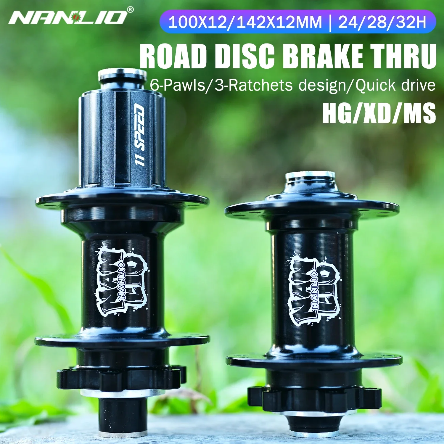 

Nanlio 6-Pawl 150-Click Road Bicycle Hub – 4 Bearings, 3-Tooth Engagement, 100×12/142×12 mm Thru-Axle, 24 28 32 36 Hole