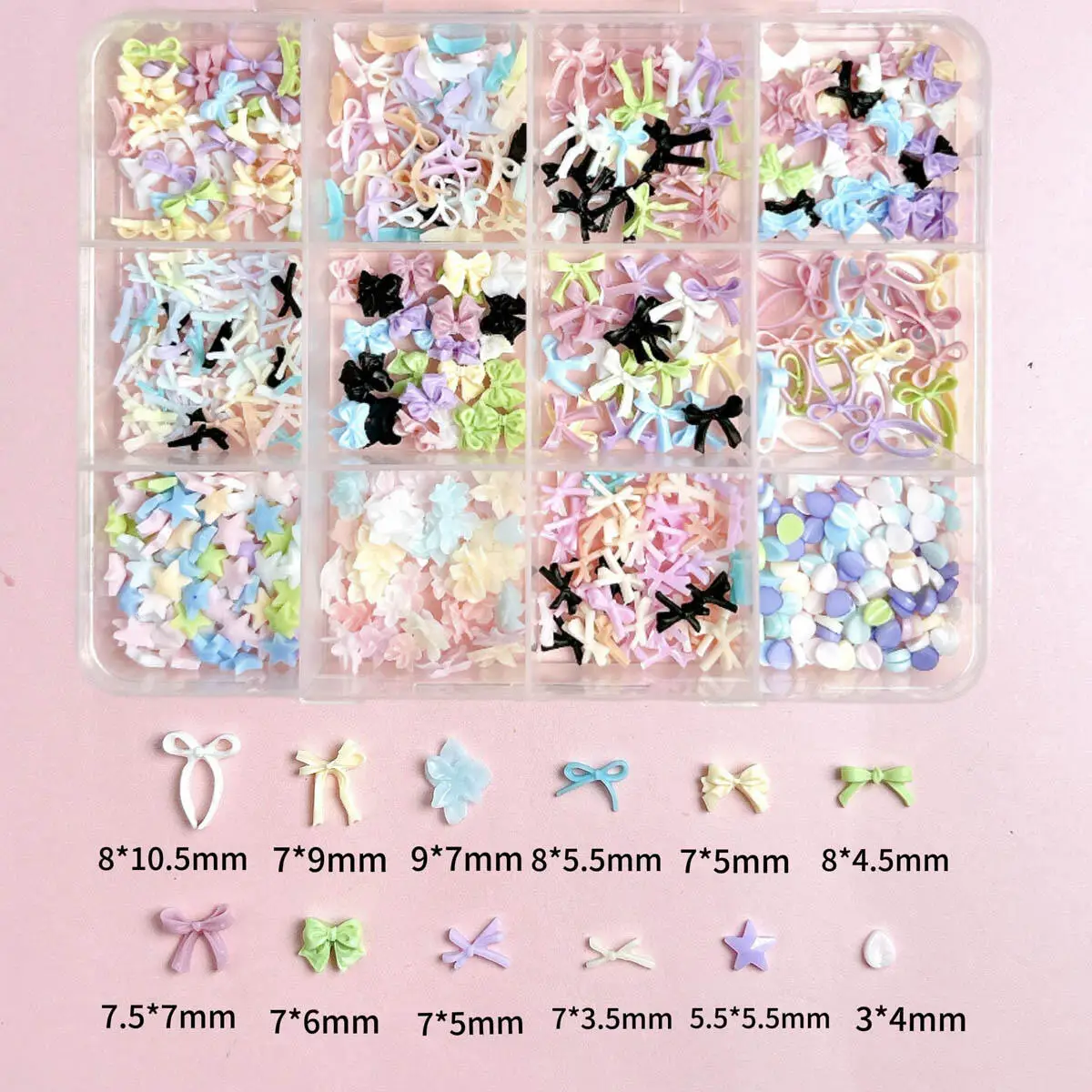 12 شبكة/صندوق الدوبامين اللون شريط راتينج صغير القوس مسمار الفن الديكور الكرتون بتلات ستار مسمار السحر مانيكير DIY بها بنفسك اكسسوارات