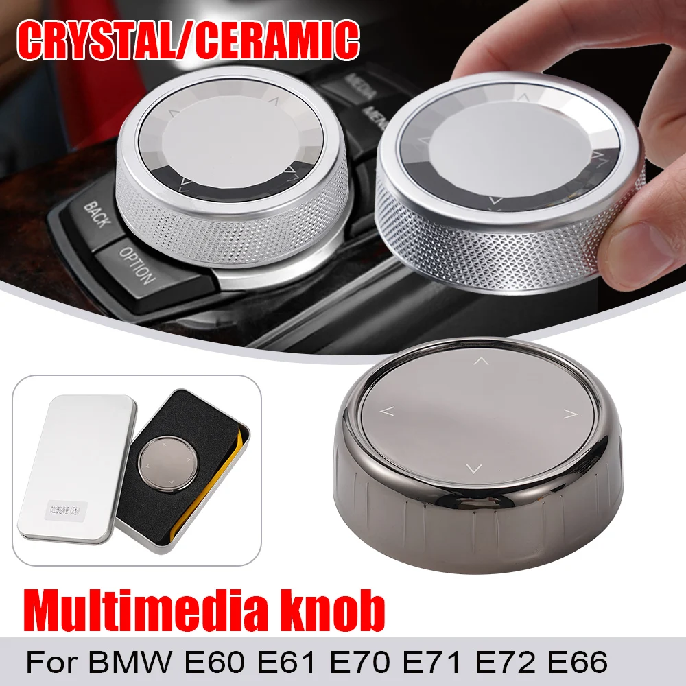 1pc Crystal IDrive Multimedia Button Knob Cover For BMW E60 E61 E70 E71 E72 E66 5 Series X5 X6 Center Control Buttons Switch Kno