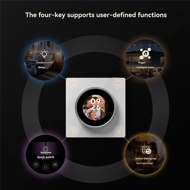 B50B Tuya Smart Knob Central Control Screen, WiFi Touch Rotate 3 Relays 4 Buttons Programmable Scene Switch