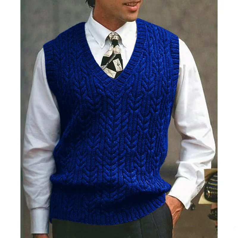 Men's New Knitted Vest Men's V-neck Solid Color Sweater Vest