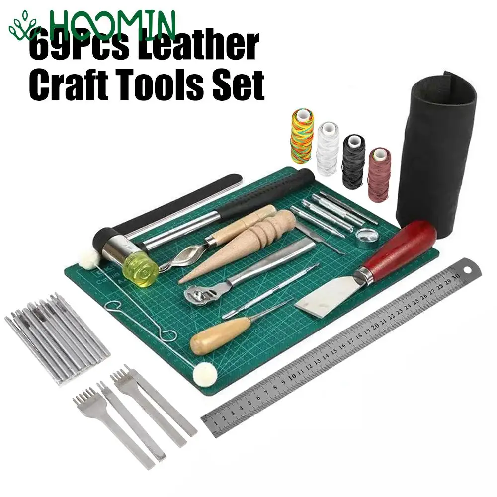 Hand Sewing Carving Work 69Pcs/Set Professional Leather Craft Tools Accessories Stitching Punch Saddle Groover Kit DIY