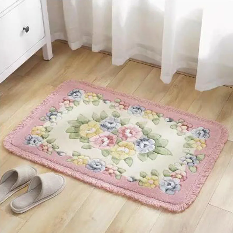 Pastoral Style Flower Floor Mat Home Living Room Carpet Non Slip Bathroom Foot Pad Kitchen Bedroom Toilet Water Absorption Mat