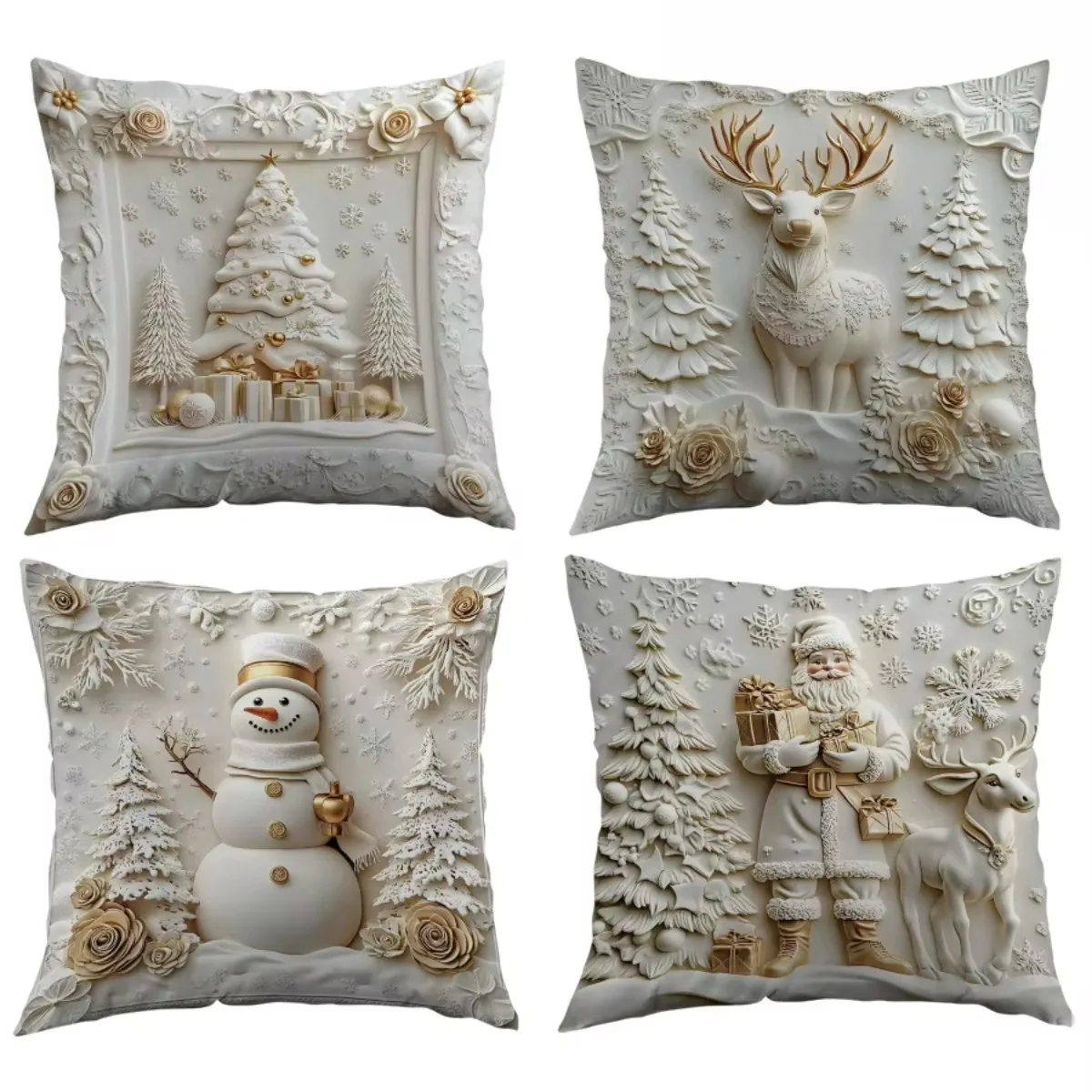 European Vintage  Embossed Christmas Pillow Cover 45x45cm Santa Snowman Elk Xmas Tree Decorative Cushion Cover for Home Sofa