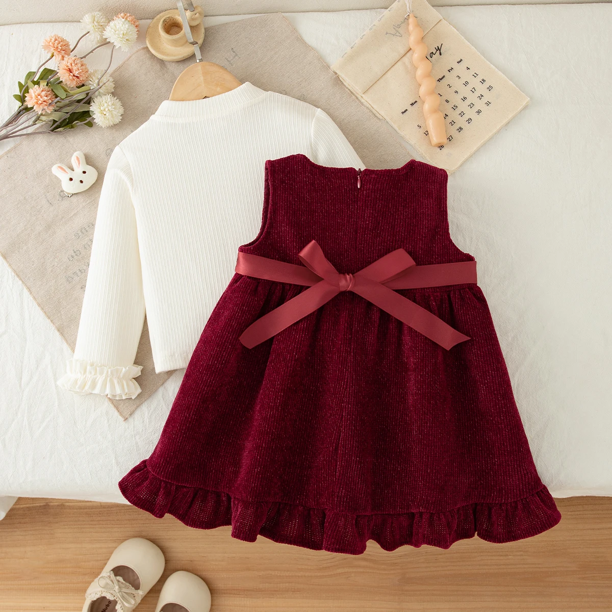 Girls Dresses Autumn And Winter Cotton Bow Cartoon Long Sleeved Baby Girl Dress Sweet And Cute Princess Dress Girl Clothing