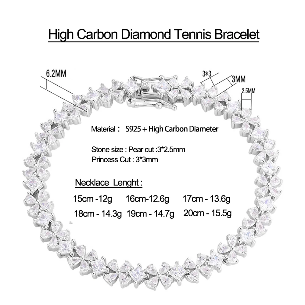 Serardship-Bracelet de tennis en diamant à haute teneur en carbone pour femme, Argent S925, Moissanite, Bijoux, Real Rotterdam, Kling, 5A