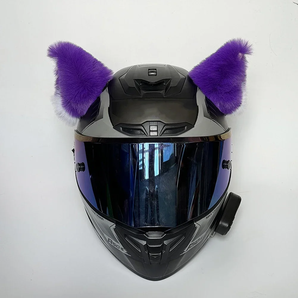 2 pçs capacete da motocicleta de pelúcia orelhas de gato adesivos decoração capacete motocross cosplay pelúcia rosto cheio fora da estrada capacete decoração