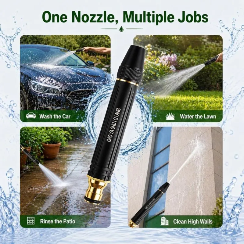 A03F High Pressure Jet Nozzle for Garden Hose, Aluminum Alloy Power Washer Nozzle, Adjustable Spray Pattern Car Wash Cleaning