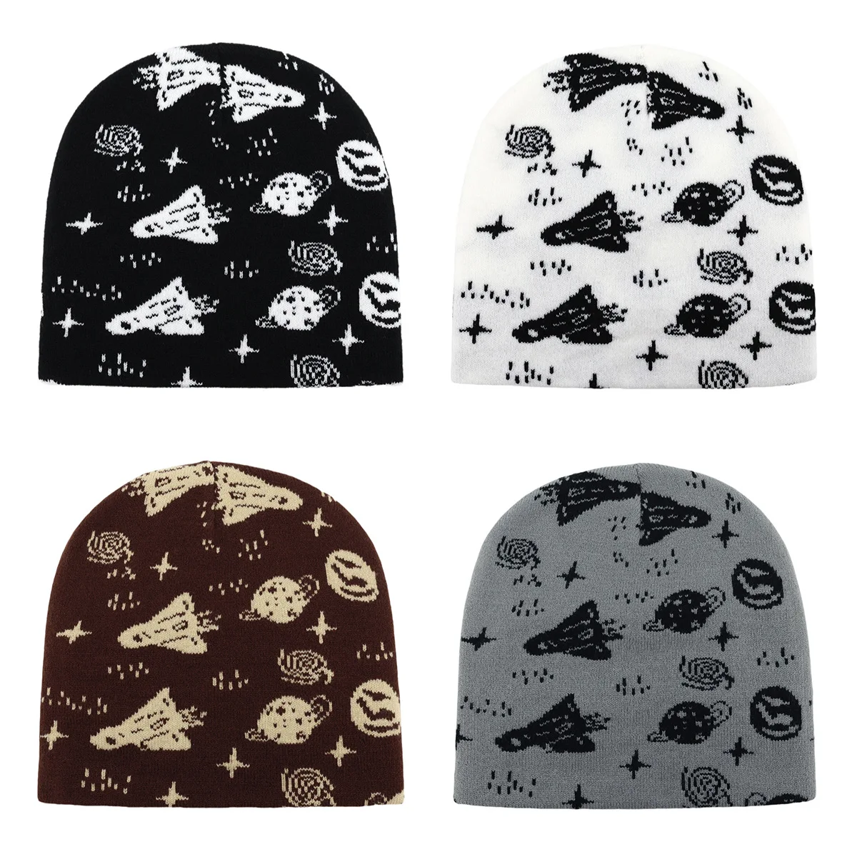Cute Student Funny Spaceship Planet Knit Hat Women Men Warm Beanies Winter Autumn Skiing Hat Windproof Hiphop Skiing Skullcap