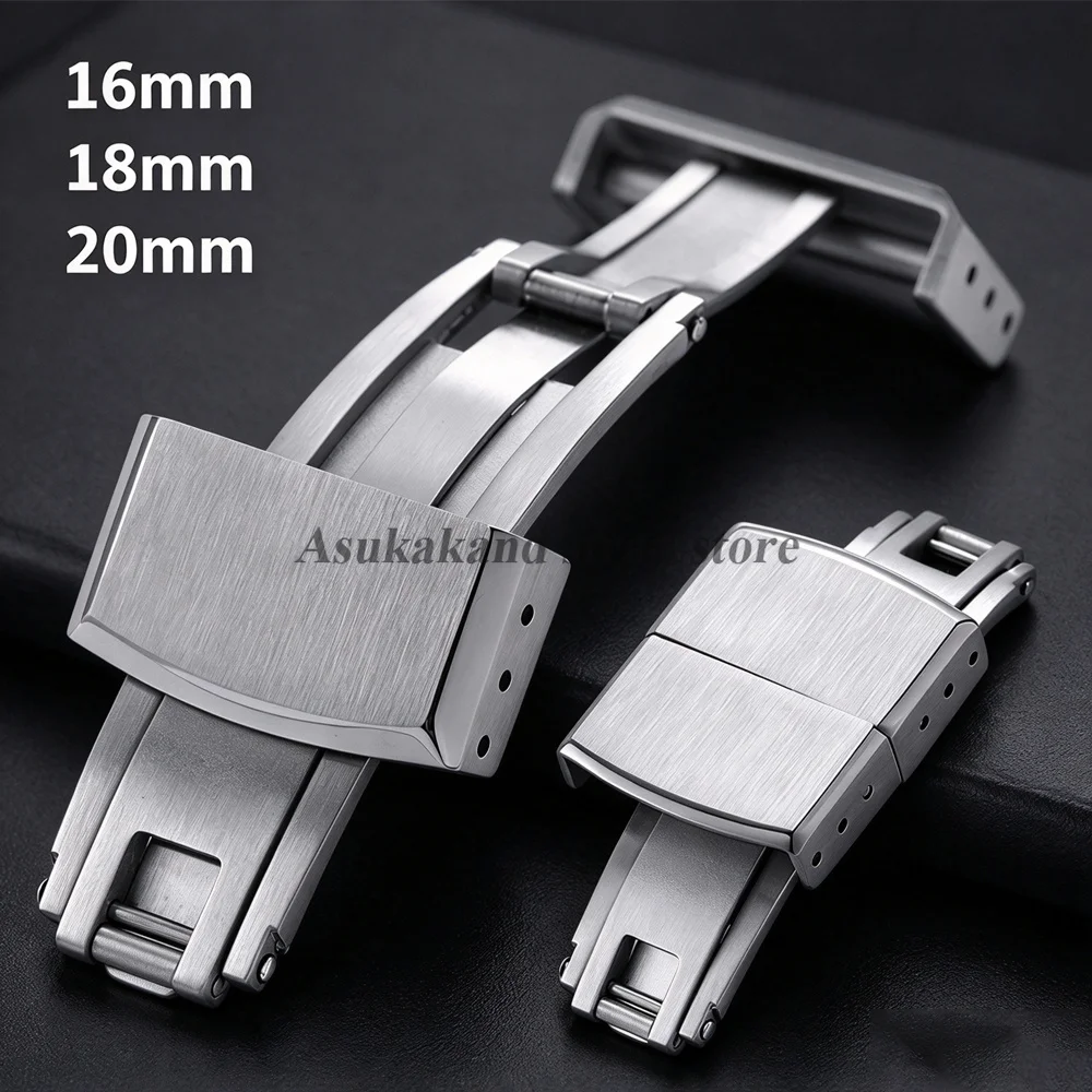 16mm 18mm 20mm Fold Buckle Double Click Butterfly 304 Stainless Steel Brush Adjustable Clasp Universal CTS Watchband Accessories