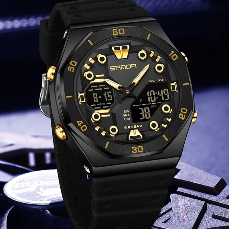 

SANDA 6306 Electronic Quartz Dual Display Sports Watch Multi Functional Waterproof Luminous Calendar Mens Watch Reloj Hombre
