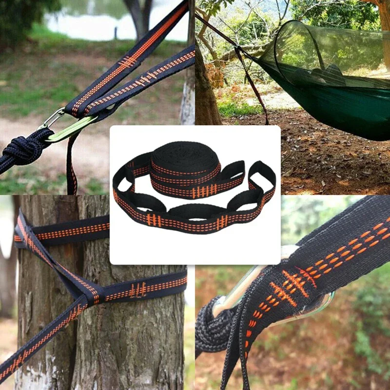 2Pcs Hammock Straps Special Reinforced Polyester Straps 5 Ring High Load-Bearing Barbed Black Outdoor Camping Hammock Straps Mre