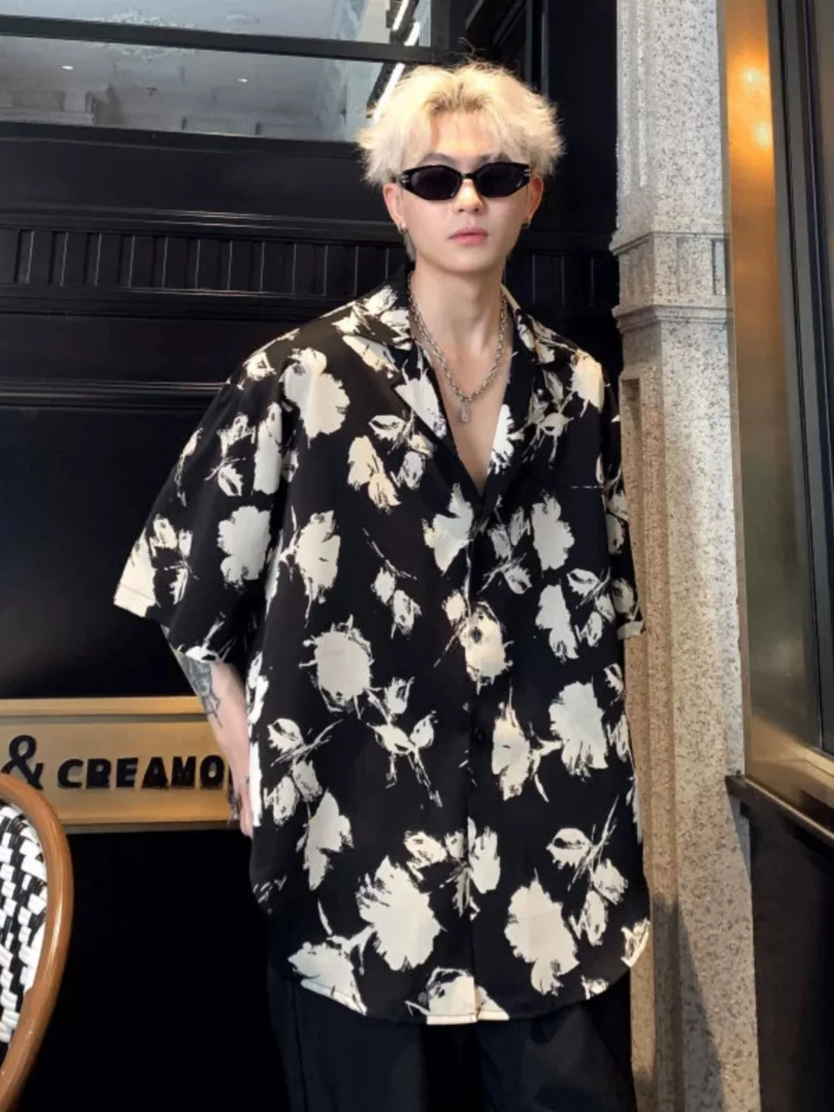 

Мужская летняя рубашка с кубинским воротником и коротким рукавом в американском стиле, премиум-класса, модный повседневный топ из ледяного шелка, дарящий ощущение прохлады.