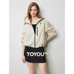 TOYOUTH Women Jacket Coat 2024 Autumn New Mountain Outdoor Zipper Hooded Workwear Cardigan Coat