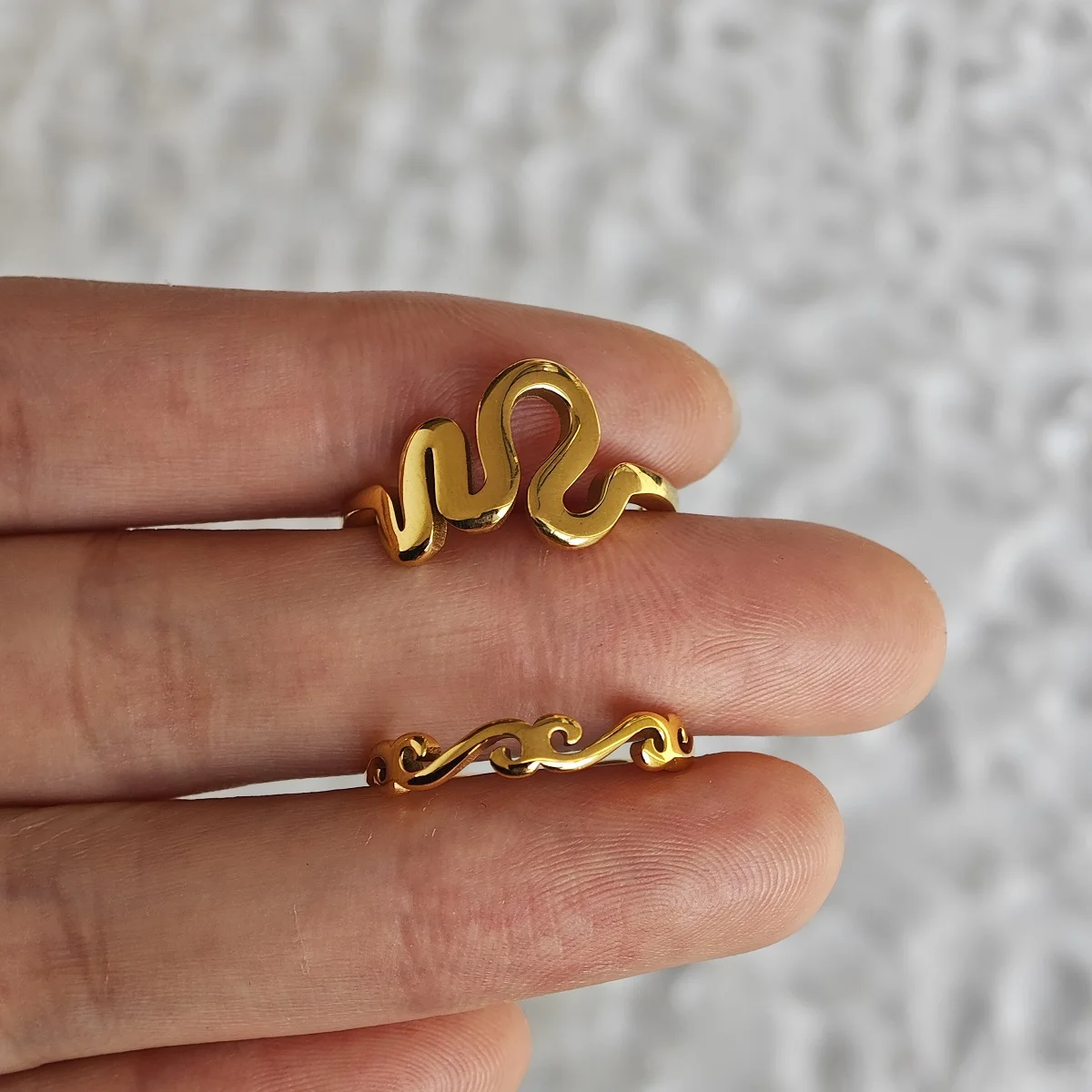 New Ins Stainless Steel Plated 18k Gold Cute Abstract Moon Ring Vintage Cloud Rings For Women Fashion Jewelry image 4